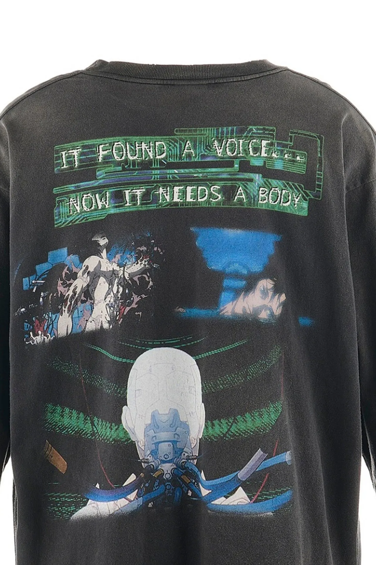 SAINT Mxxxxxx × GHOST IN THE SHELL Ghost in the Shell GS_LS TEE/GITS/BLK Big IP Ghost in the Shell co-branded model Sleeping Motoko Kusanagi Retro distressed long sleeves with holes Washed black S-XL